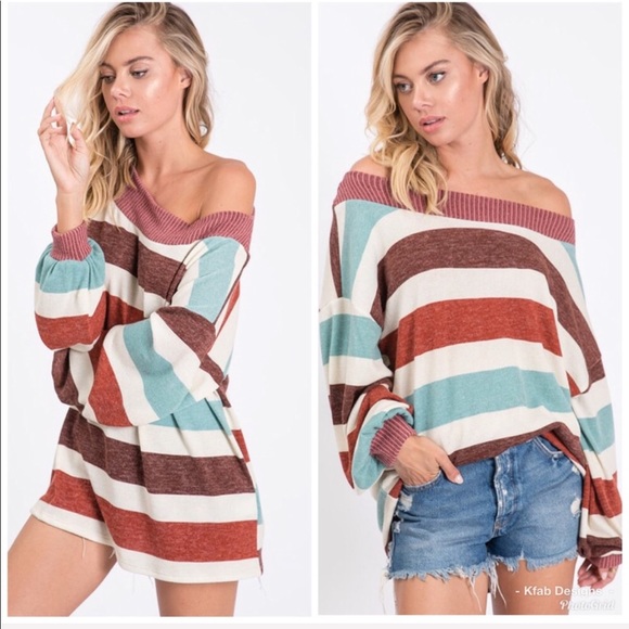 Tops - ❤️LAST 2 Wide Neck Multi Stripe Relaxed Fit Tunic!